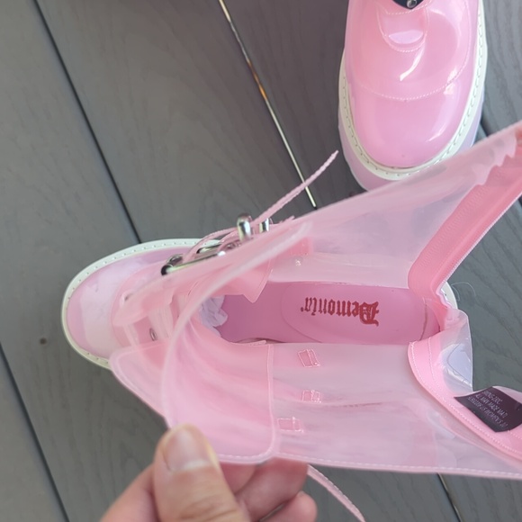 Demonia Clear Baby Pink Lovesick Trinity Boots - Picture 2 of 6